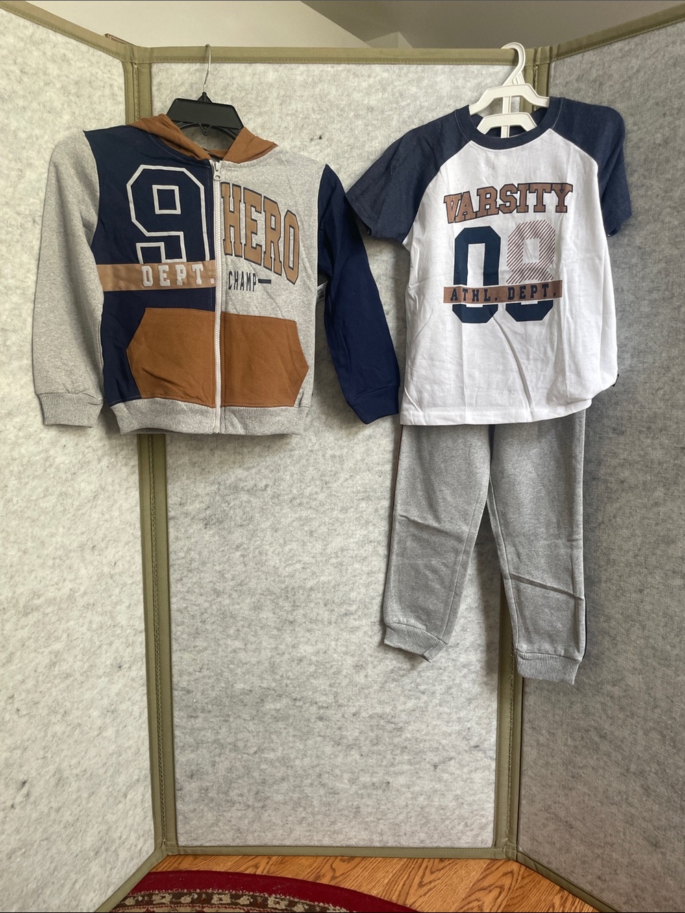 Kids' Navy & Gray Varsity 3-Piece Shirt, sweats and Hoodie Set NWT